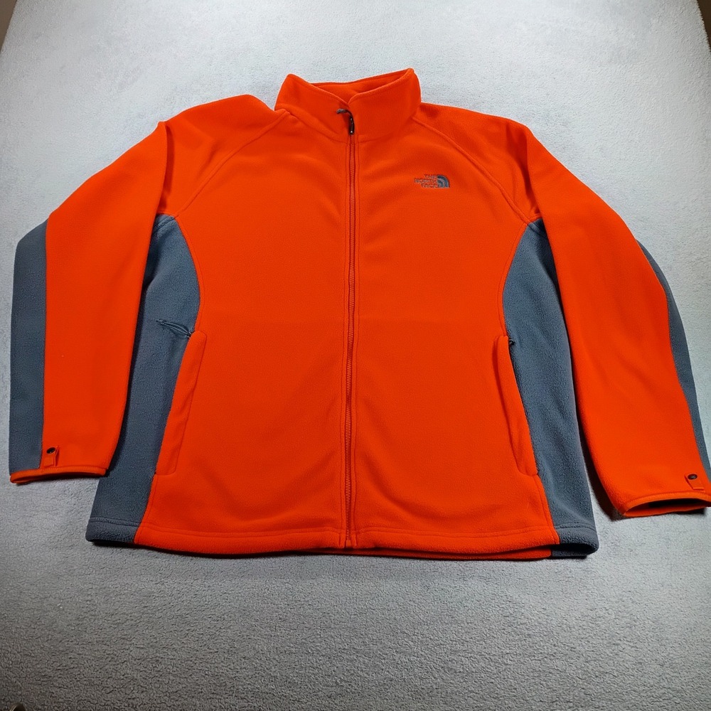 The North Face Mens TKA 100 Fleece Jacket Orange Grey XL Full Zip